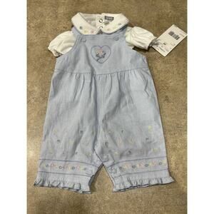 Baby Girl Vintage Carter's NOS NWT Blue Floral Flowers Overalls Clothes Set NB